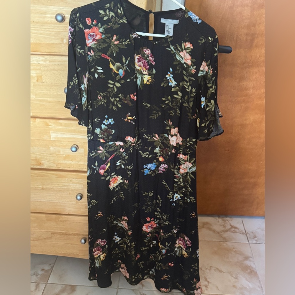 H&M Black Floral Midi Dress